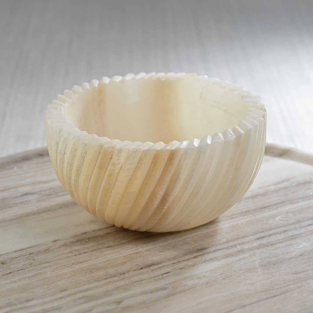 Zodax Onyx Marble Off-White Mulhouse Spiraled Marble Serving Bowl