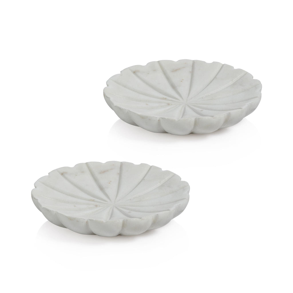 Zodax Marble White Kara 2-Piece Flower Marble Decorative Dish Set