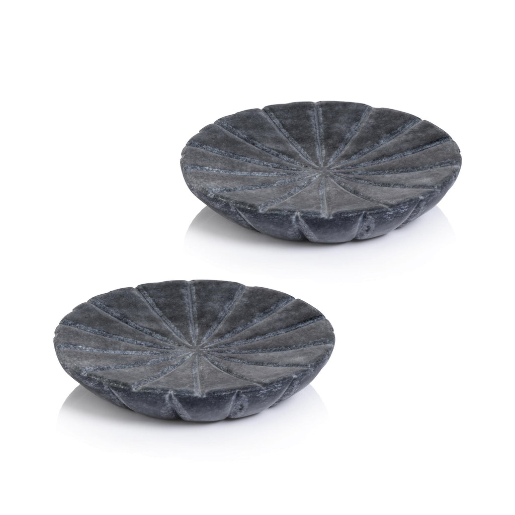 Zodax Marble Gray Kara 2-Piece Flower Marble Decorative Dish Set