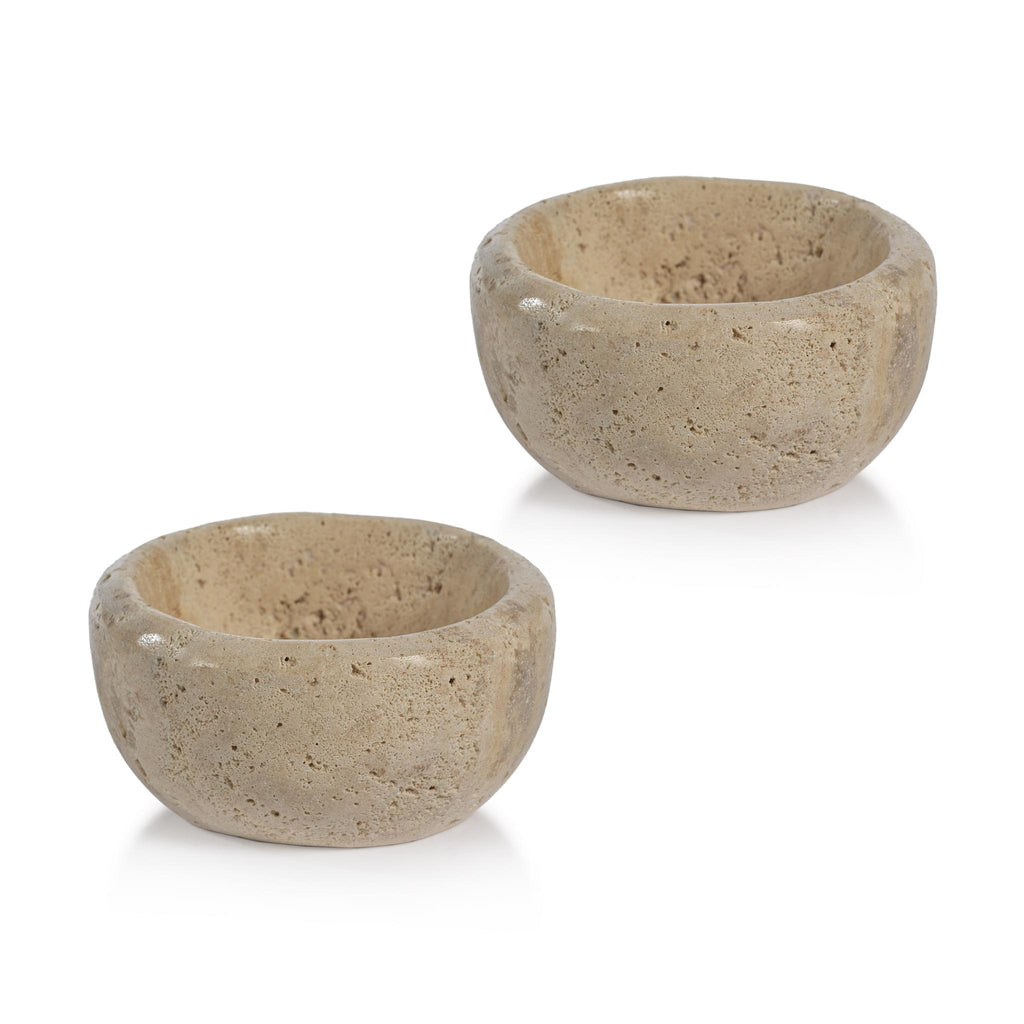 Zodax 3" Sulu MultiServe Beige Travertine Bowls, Set of 2