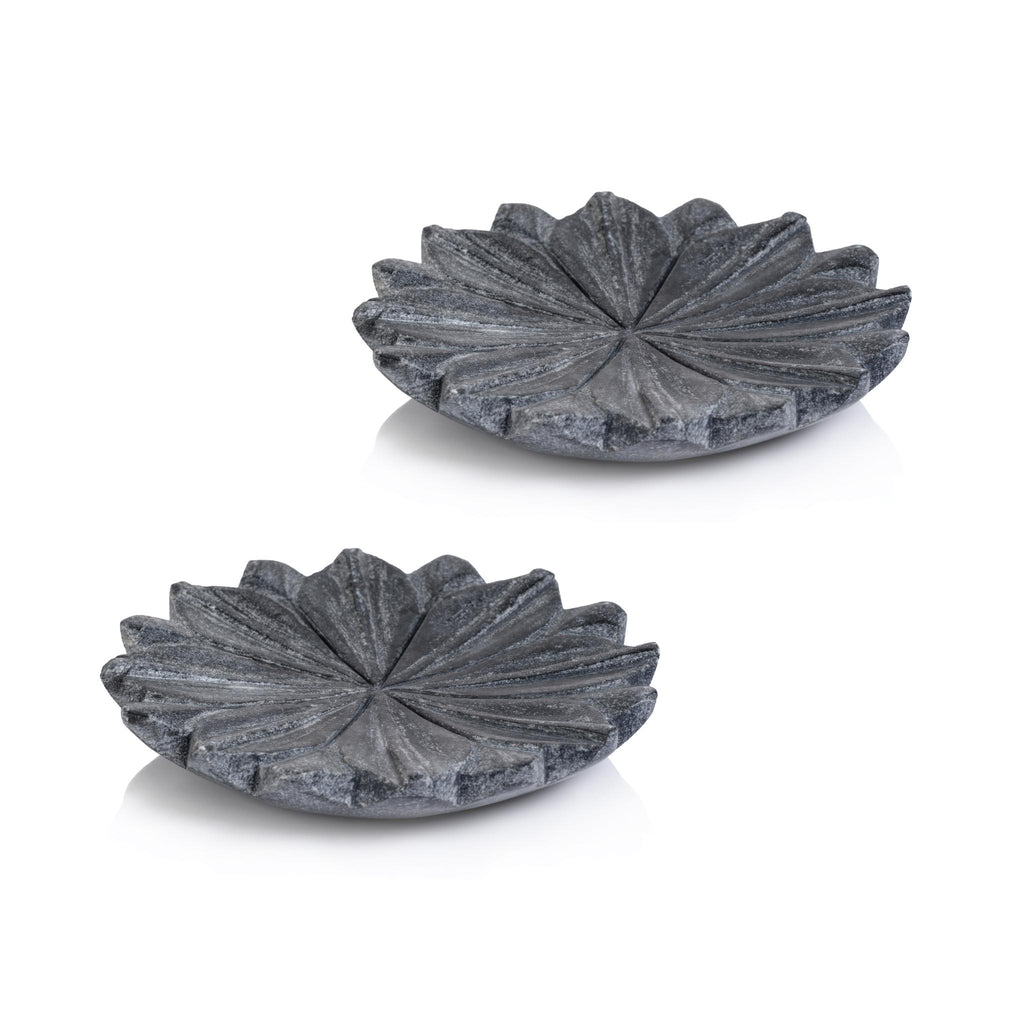 Zodax Gray Kara 2-Piece Lotus Marble Decorative Dish Set