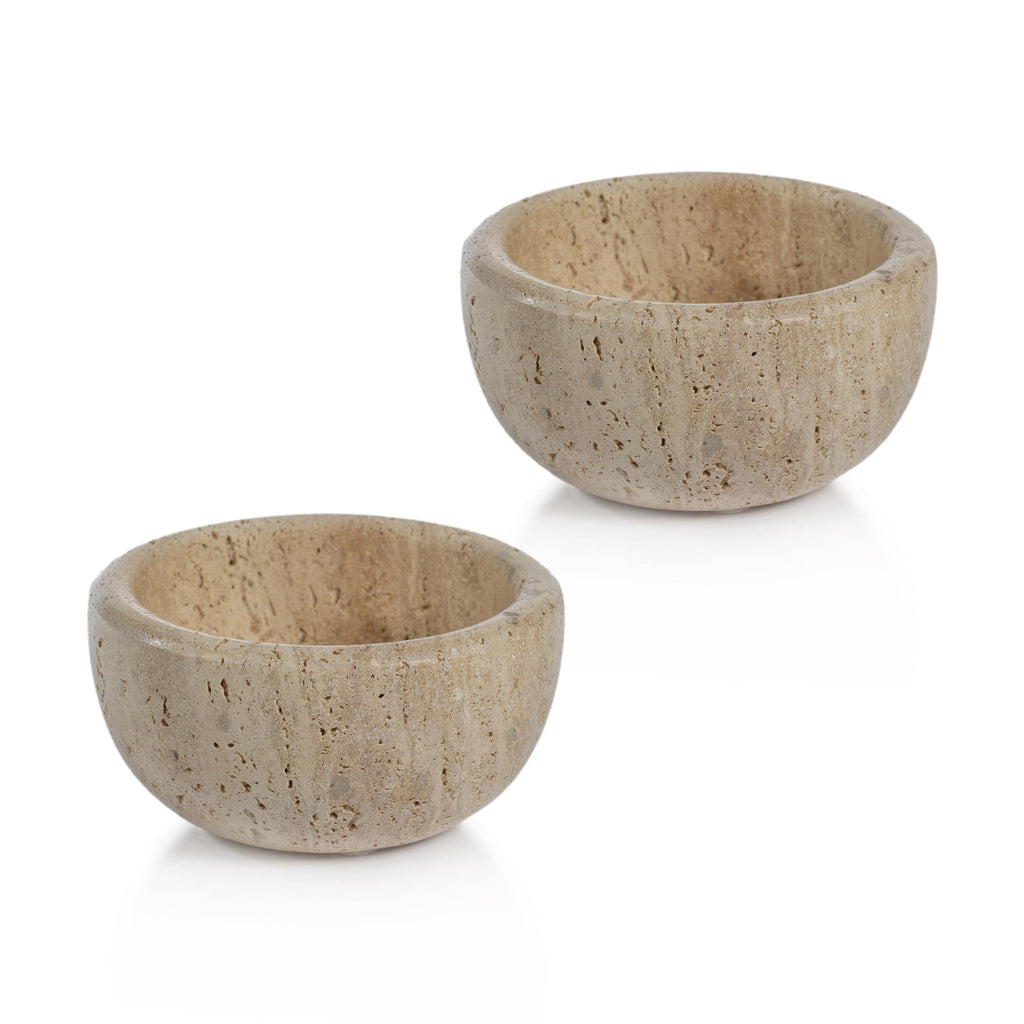 Zodax 4" Sulu MultiServe Beige Travertine Bowls, Set of 2