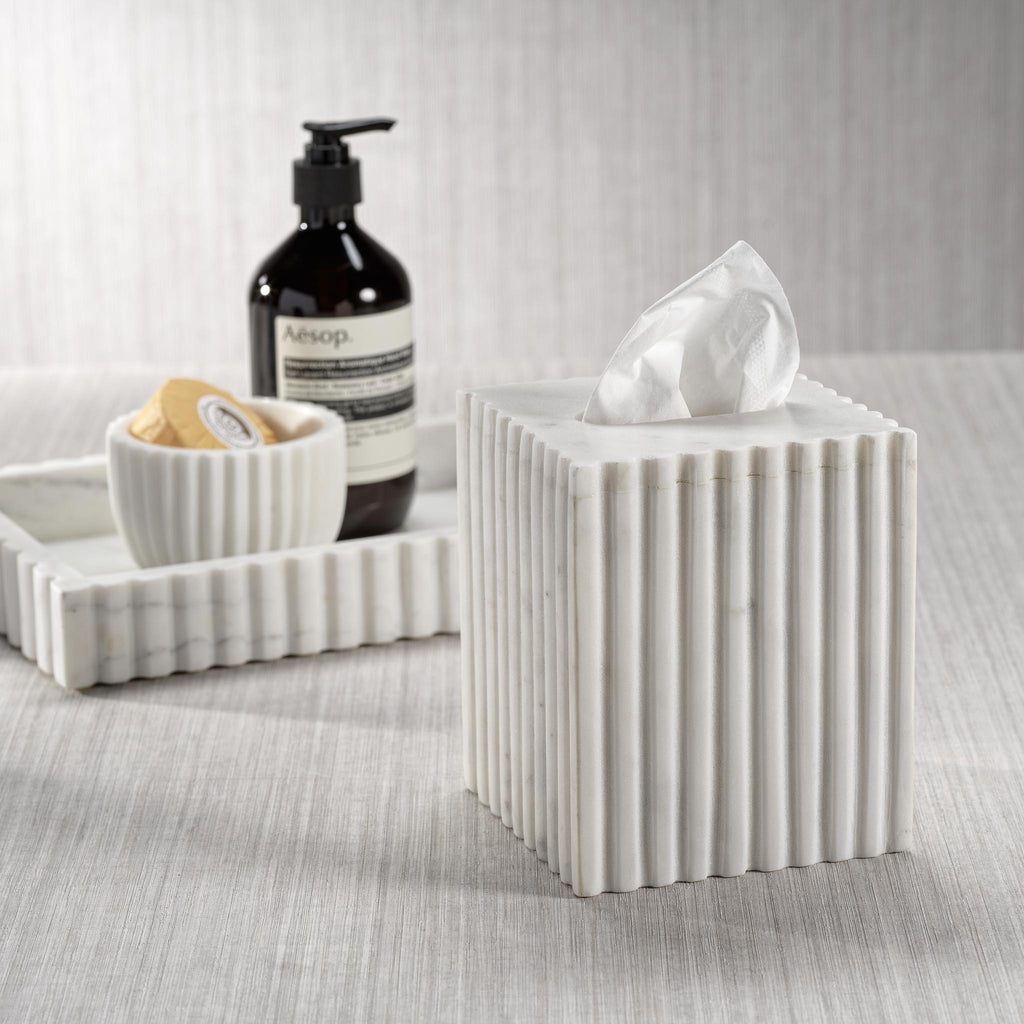 Zodax Calabria Fluted Marble Tissue Box Cover