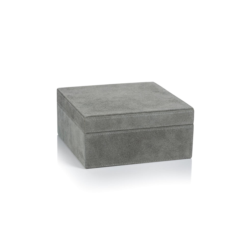 Zodax 8" x 8" x 4" Shoreline Gray Carpi Suede Lux Decorative Box