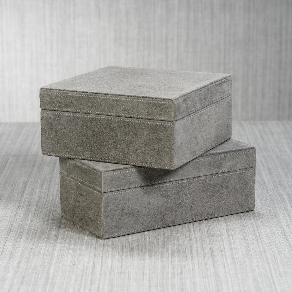 Zodax 8" x 8" x 4" Shoreline Gray Carpi Suede Lux Decorative Box