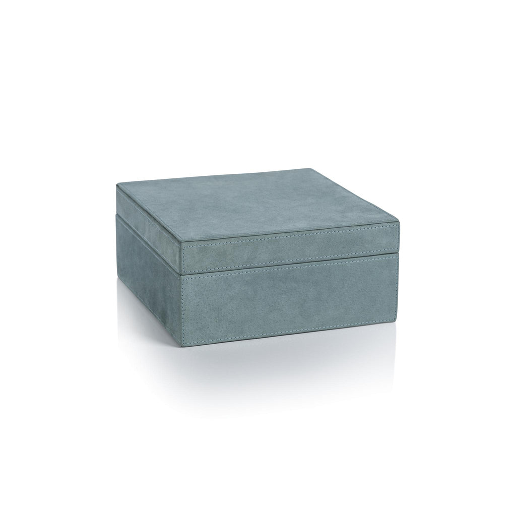 Zodax 8" x 8" x 4" Cote D'Azur Blue Carpi Suede Lux Decorative Box