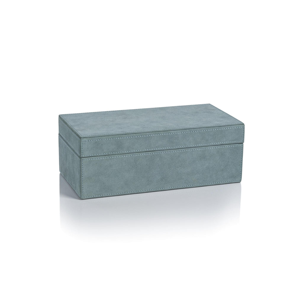 Zodax 10" x 5" x 4" Cote D'Azur Blue Carpi Suede Lux Decorative Box