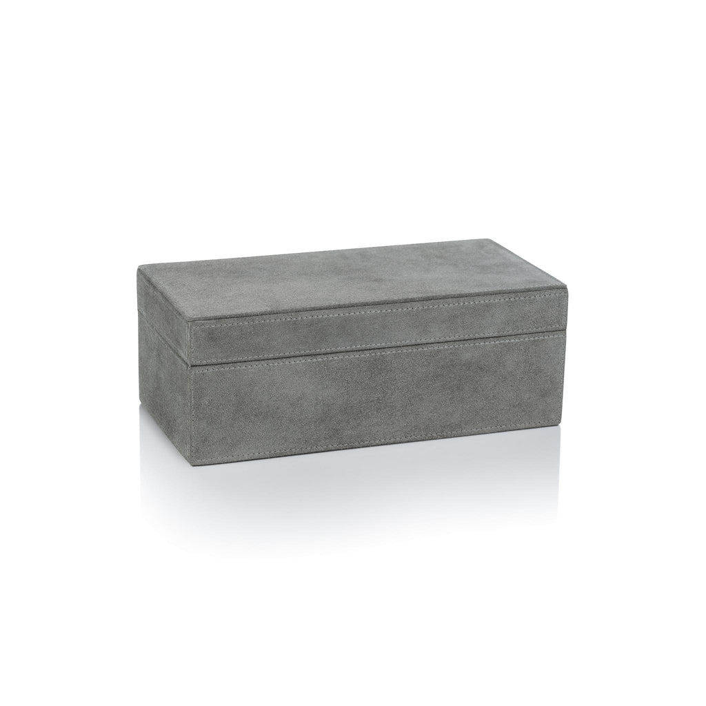 Zodax 10" x 5" x 4" Shoreline Gray Carpi Suede Lux Decorative Box