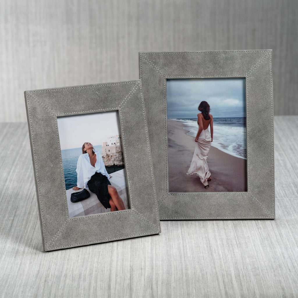 Zodax 4" x 6" Shoreline Gray Carpi Suede Lux Photo Frame