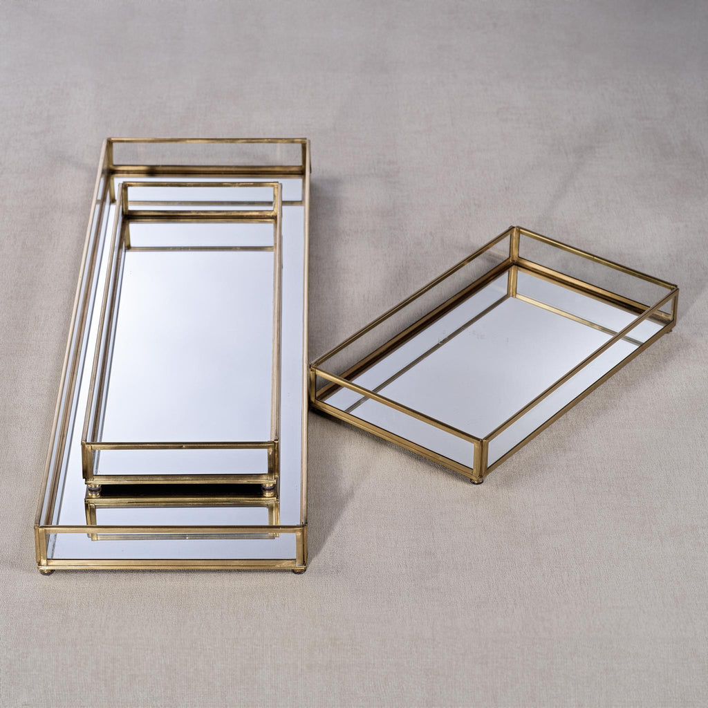 Zodax Small Cava Metal-Edged Mirrored Glass Vanity Tray