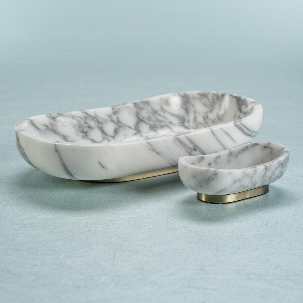 Zodax Small Mawson Oval Marble Serving Bowl on Metal Base