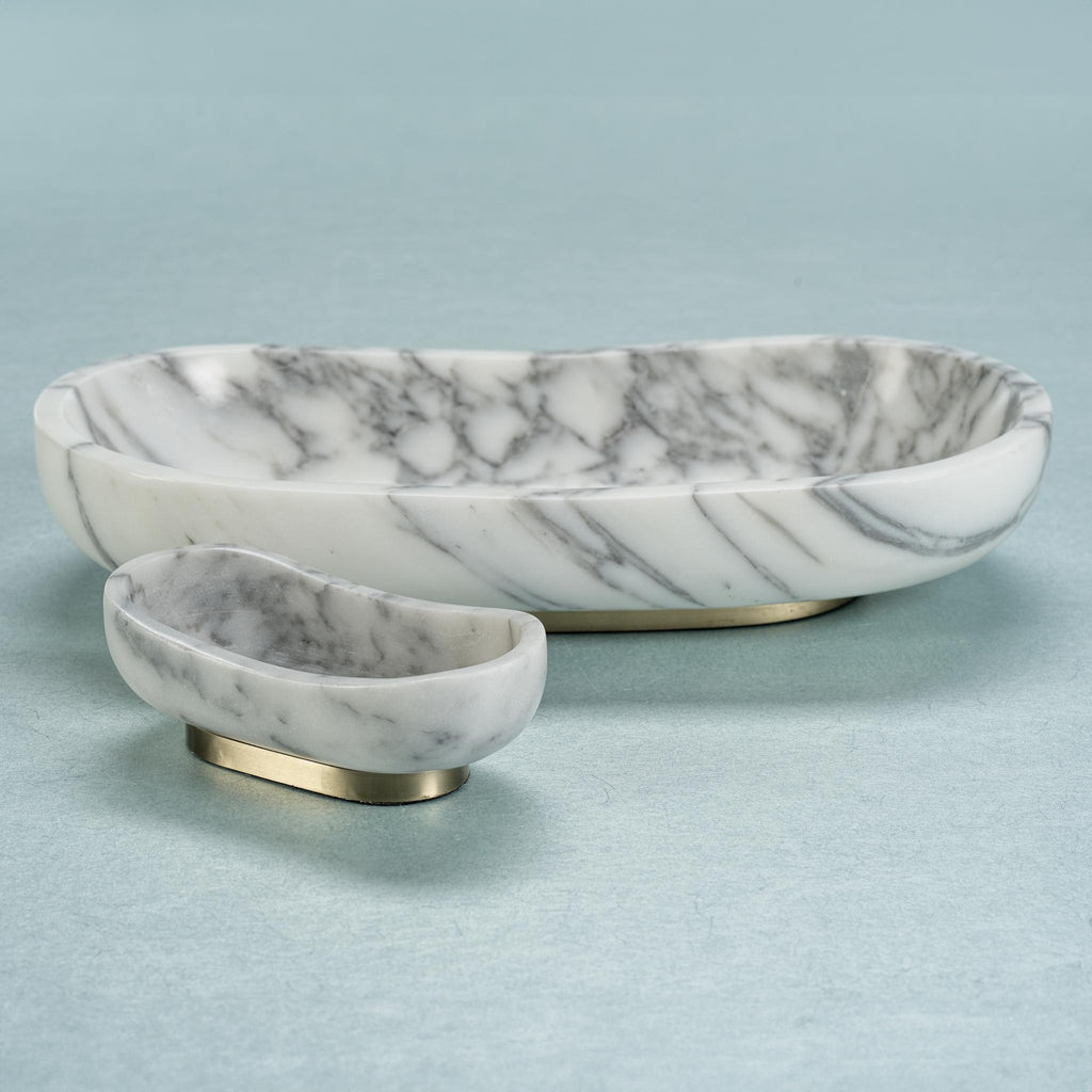 Zodax Small Mawson Oval Marble Serving Bowl on Metal Base