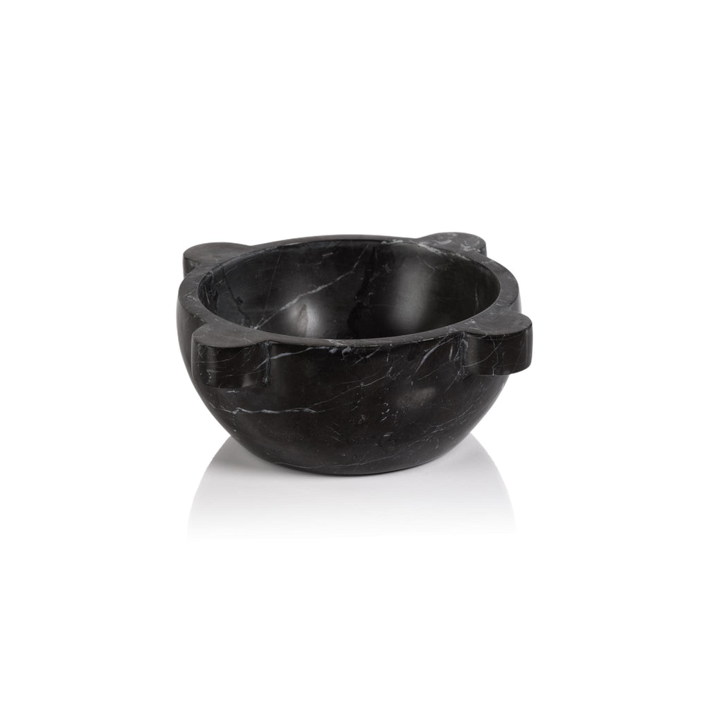 Zodax Large Black Marquina Ross Marble Mortar / Condiment Bowl