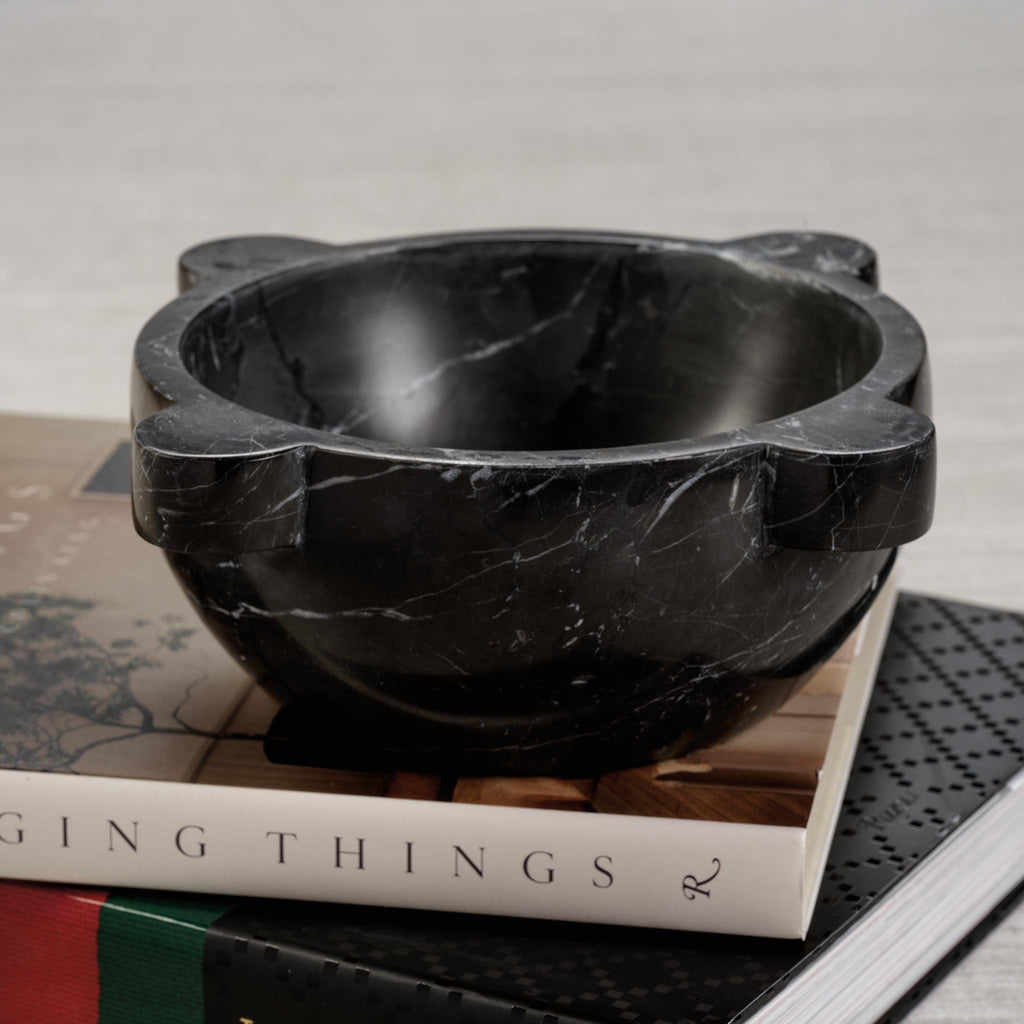 Zodax Large Black Marquina Ross Marble Mortar / Condiment Bowl