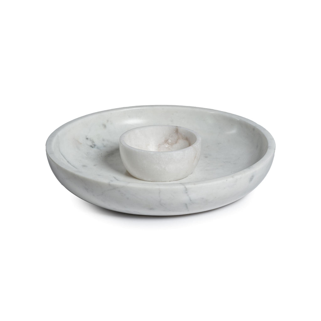 Zodax Ross White Marble Chip & Dip Bowl