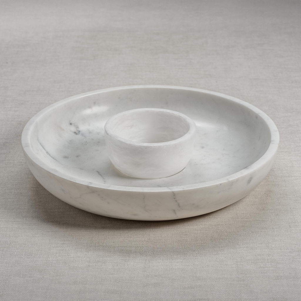 Zodax Ross White Marble Chip & Dip Bowl