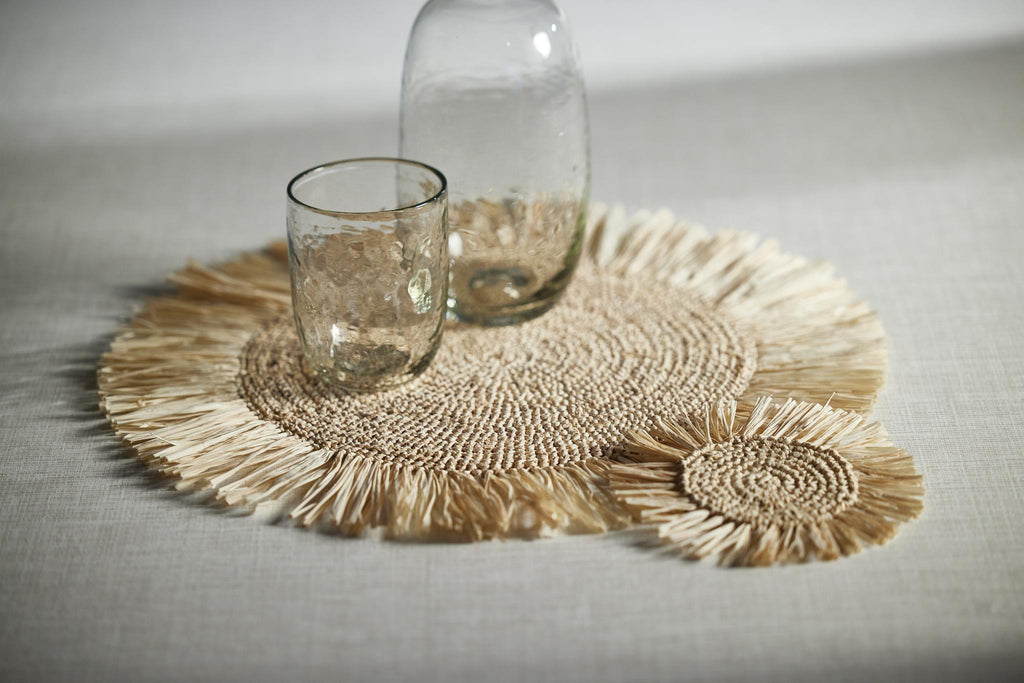 Zodax Balmy Fringed Palm Raffia Coasters, Set of 12