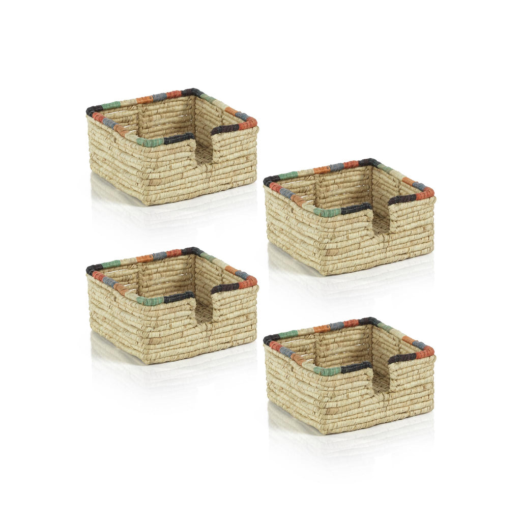 Zodax Bizerte Coiled Raffia Cocktail Napkin Holders, Set of 4