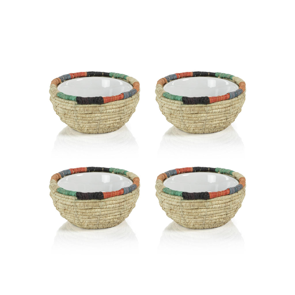 Zodax Bizerte Coiled Raffia with Ceramic Condiment Bowls, Set of 4