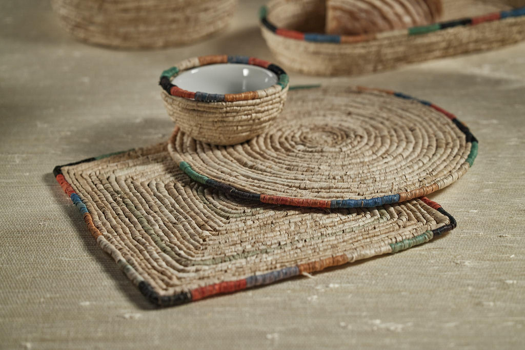 Zodax Bizerte Coiled Raffia with Ceramic Condiment Bowls, Set of 4