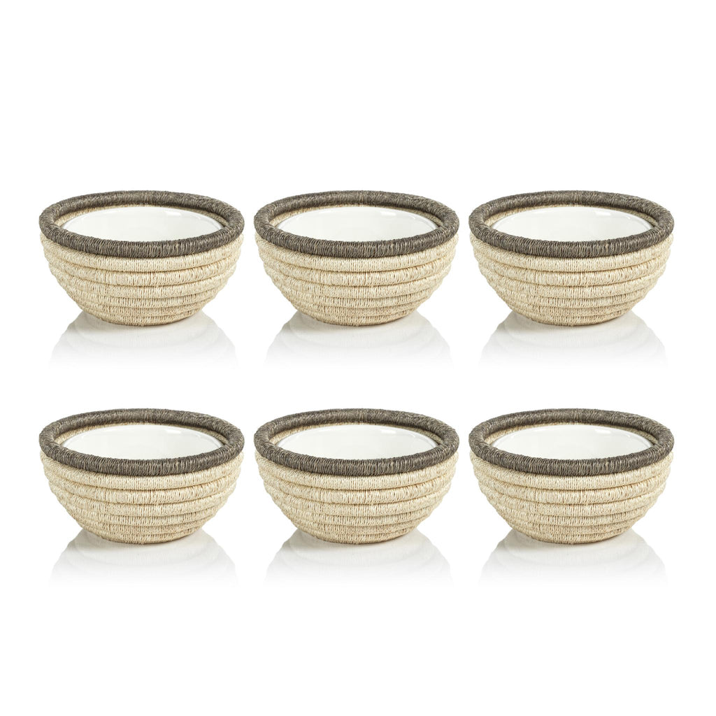 Zodax Taupe Matera 6.25"Coiled Abaca Condiment Bowls, Set of 6