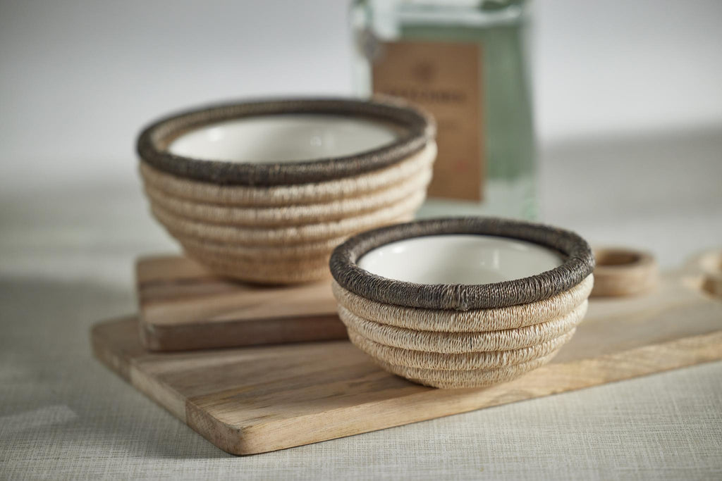 Zodax Taupe Matera 6.25"Coiled Abaca Condiment Bowls, Set of 6