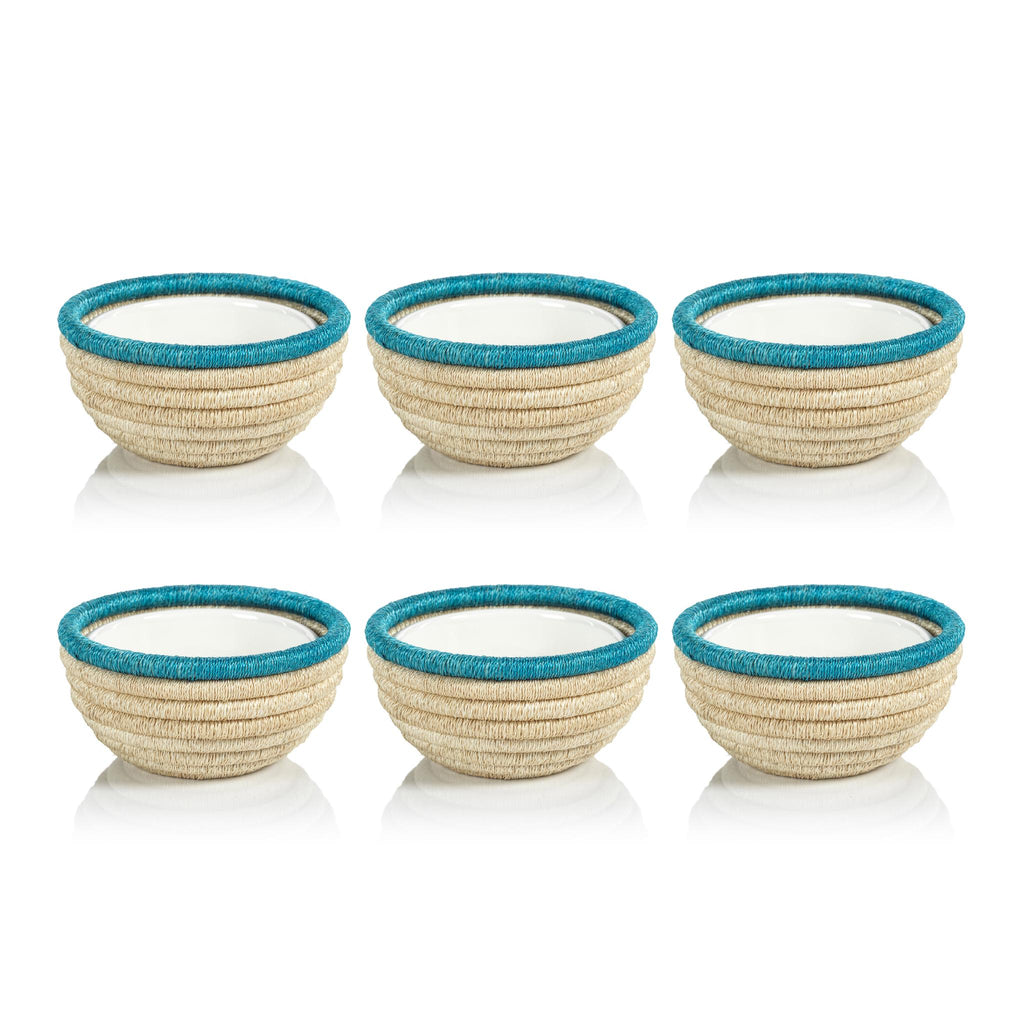 Zodax Turquoise Matera 6.25"Coiled Abaca Condiment Bowls, Set of 6