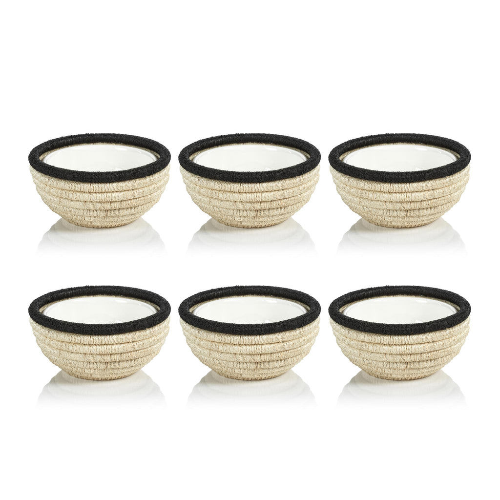 Zodax Black Matera 6.25"Coiled Abaca Condiment Bowls, Set of 6