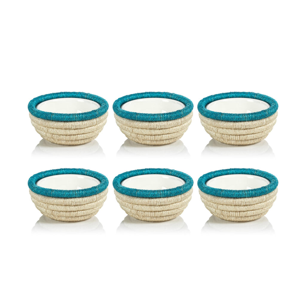 Zodax Turquoise Matera 5.25"Coiled Abaca Condiment Bowls, Set of 6