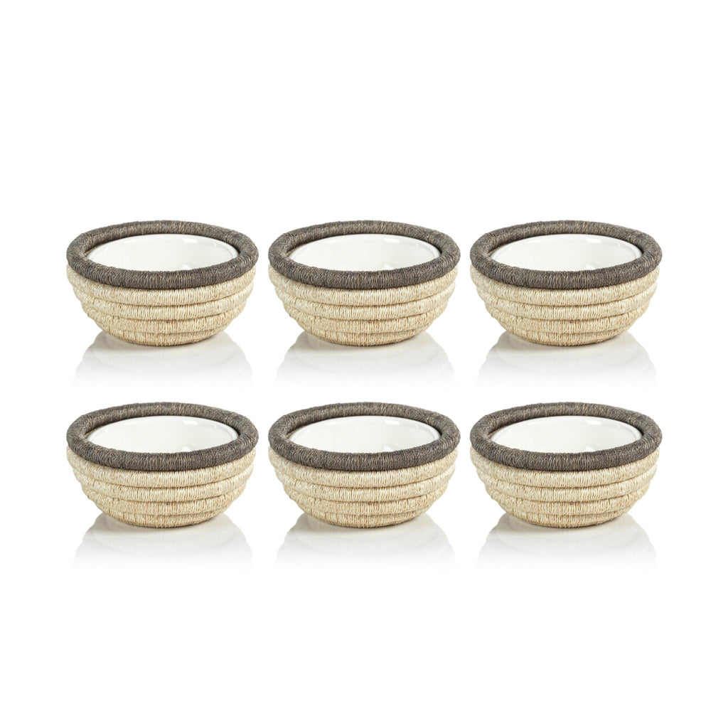 Zodax Taupe Matera 5.25"Coiled Abaca Condiment Bowls, Set of 6