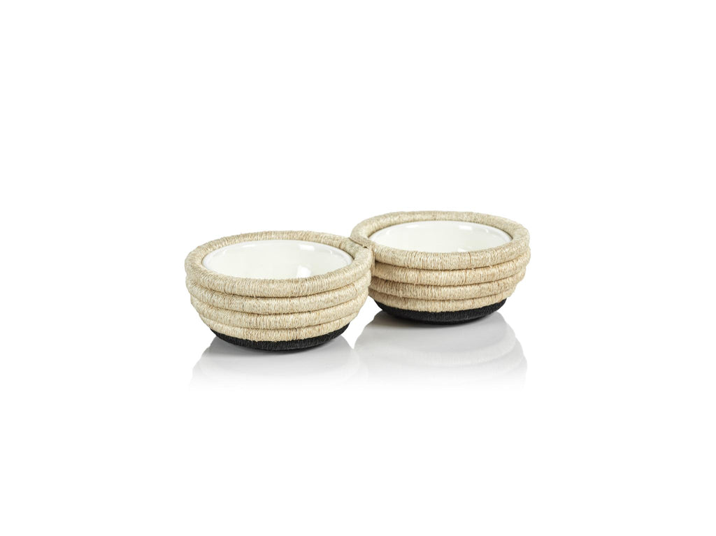 Zodax Matera Coiled Abaca 2-Section Condiment Bowls, Set of 4