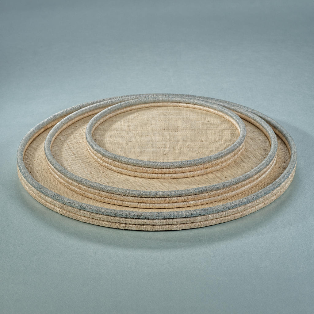 Zodax Small Round Laloma Coiled Rattan & Abaca Serving Tray