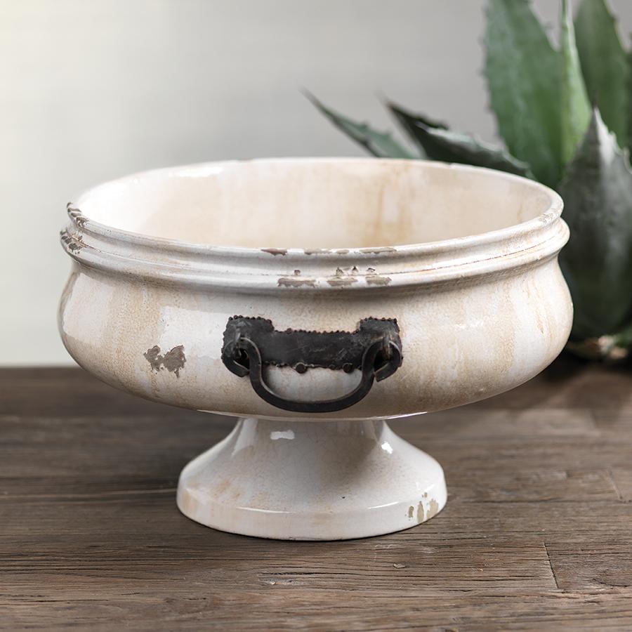 Zodax 16-Inch Wide Corsica Pedestal Bowl with Iron Handle