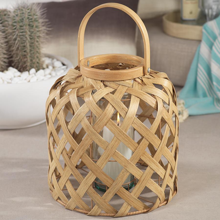 Zodax Samar 13" Tall Flatcore Rattan Decorative Lantern