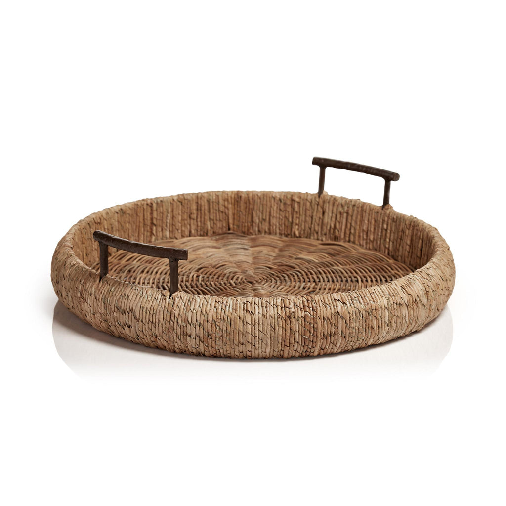 Zodax Willa Seagrass Single Rope Round Tray w/ Metal Handles