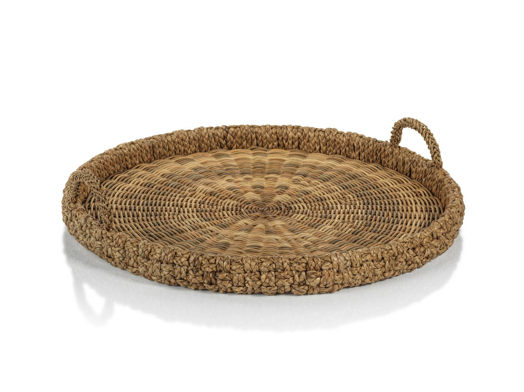 Zodax Teramo Braided Seagrass Round Tray with Glass Insert