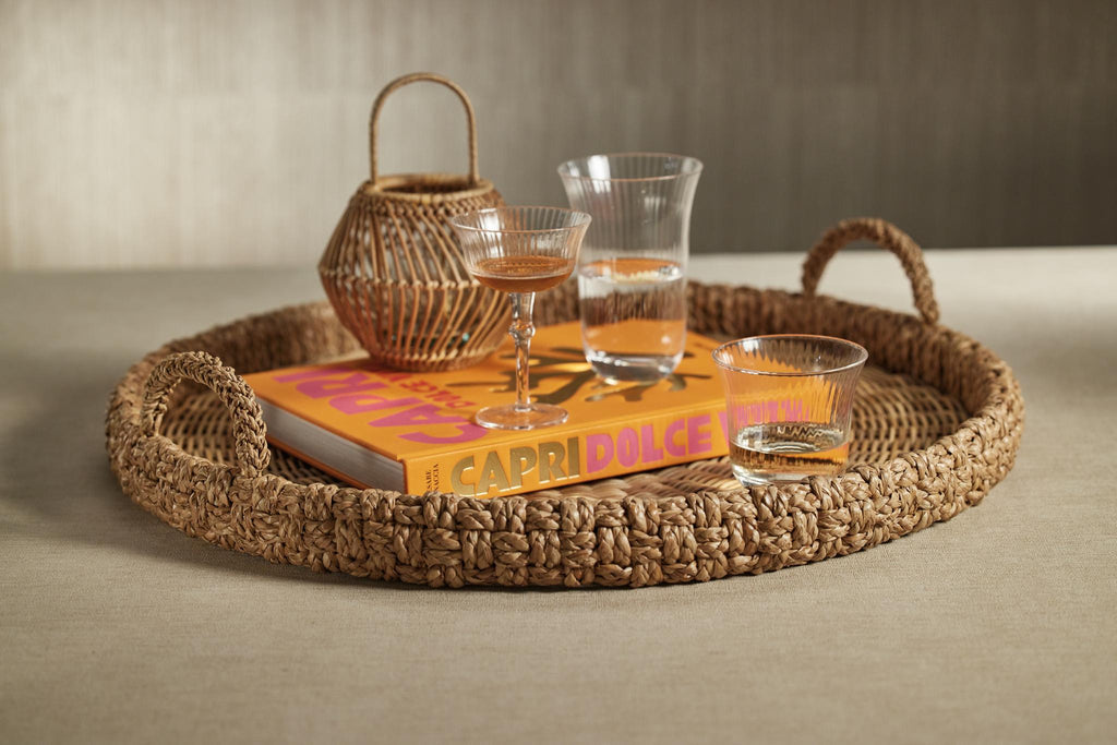 Zodax Teramo Braided Seagrass Round Tray with Glass Insert