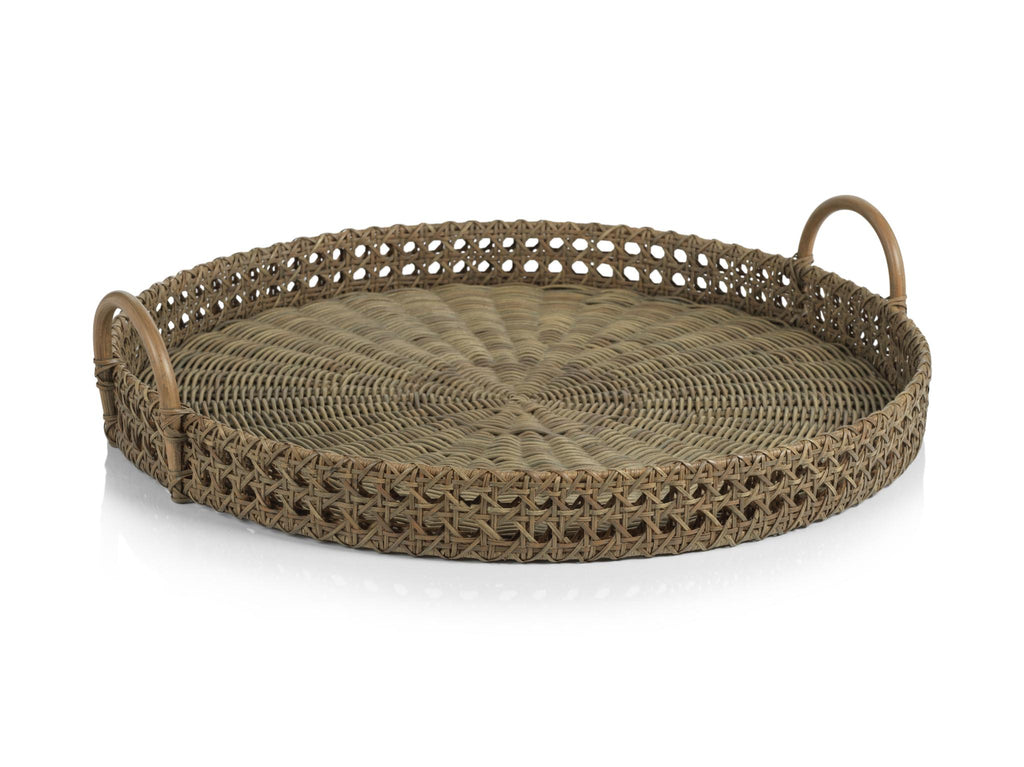 Zodax Zadar Round Open Weave Rattan Tray with Clear Glass