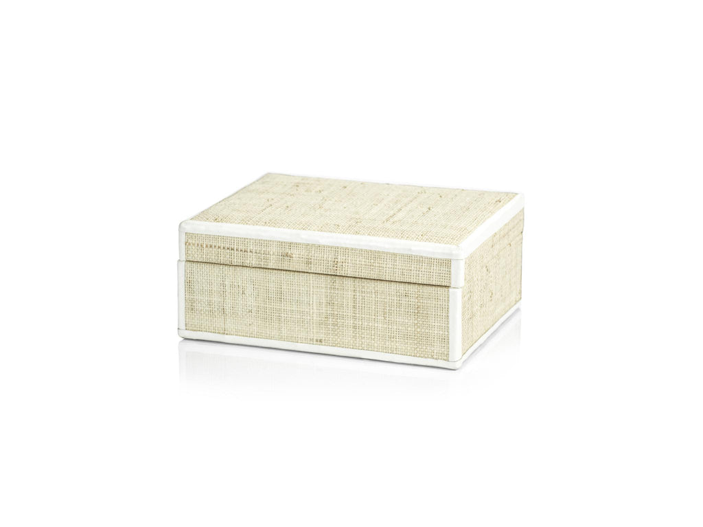 Zodax Small White Leather Trim Reggio Natural Fiber Raffia Decorative Box