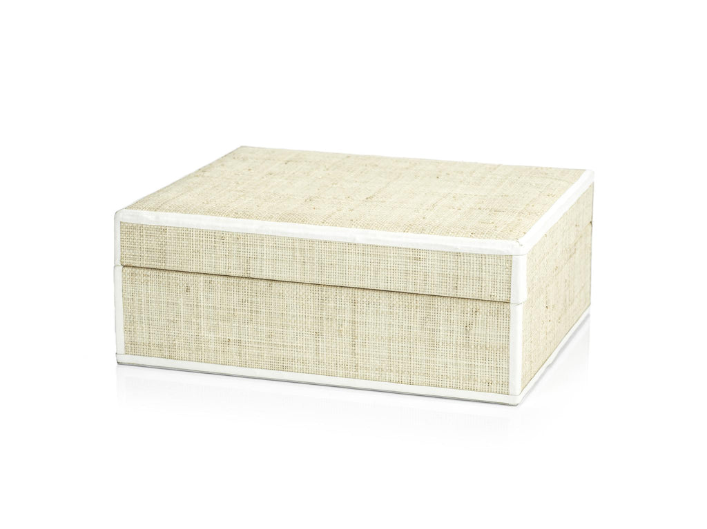 Zodax Large White Leather Trim Reggio Natural Fiber Raffia Decorative Box