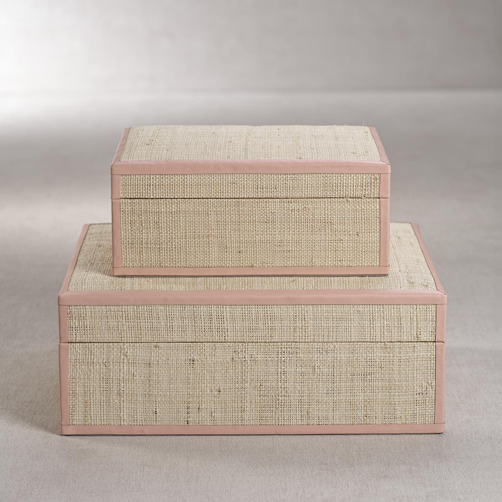 Zodax Small Pink Leather Trim Reggio Natural Fiber Raffia Decorative Box