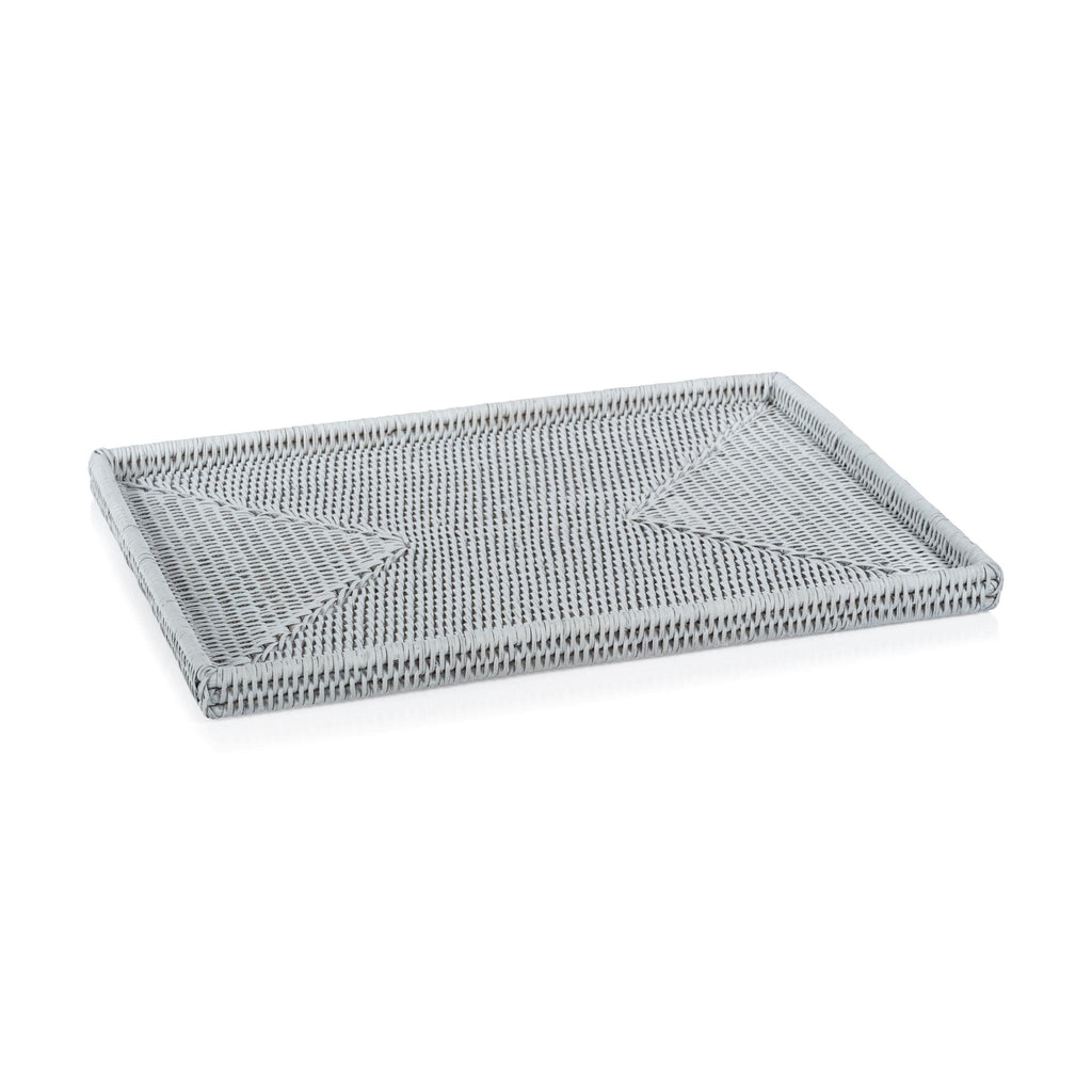 Zodax Large Matte White Langsa Rattan Woven Tray