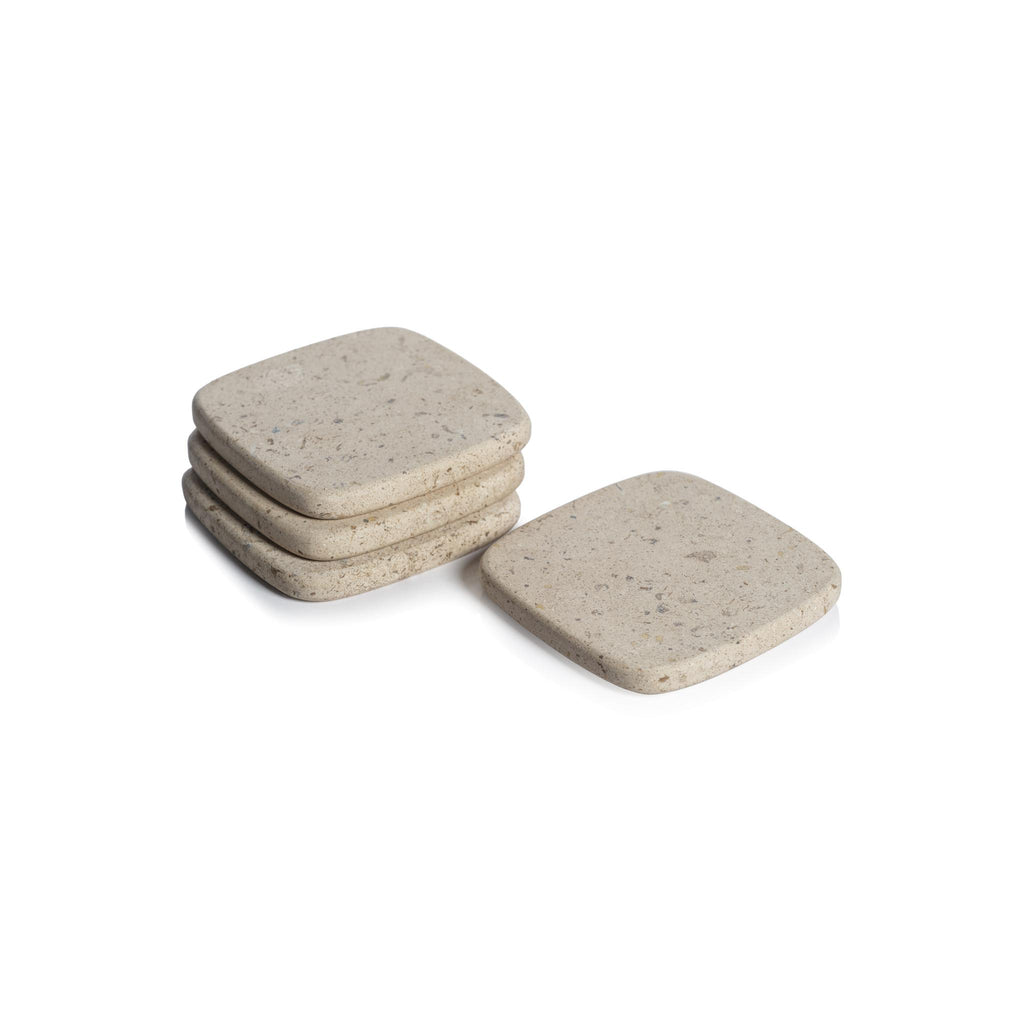 Zodax Foru Travertine Stone Coasters, Set of 4