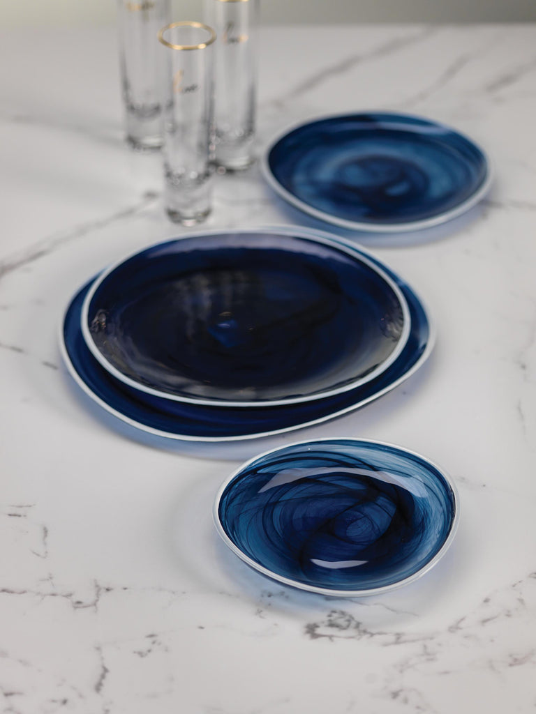 Zodax Monte Carlo Indigo Alabaster Glass Plates-8.25", Set of 6