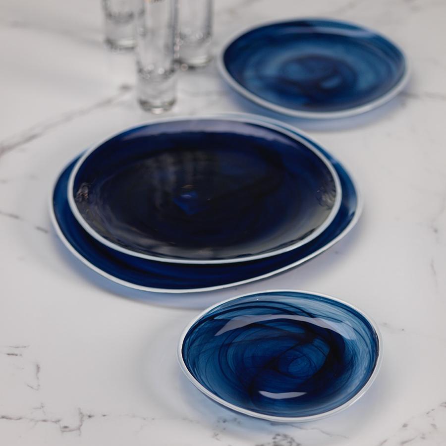 Zodax Monte Carlo Indigo Alabaster Glass Plates-11.5", Set of 6