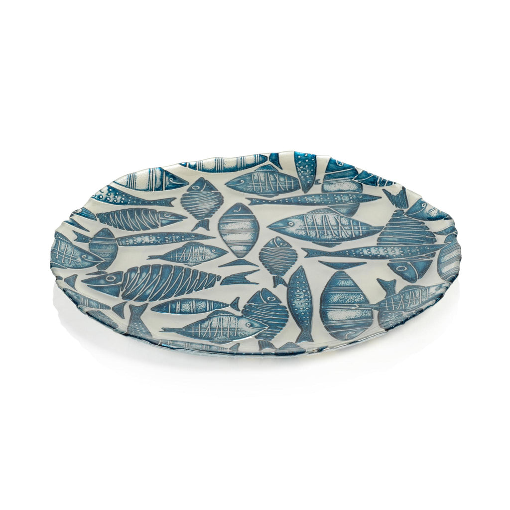 Zodax Exuma 6-Piece Blue and Silver Pearl Fish Platter Set