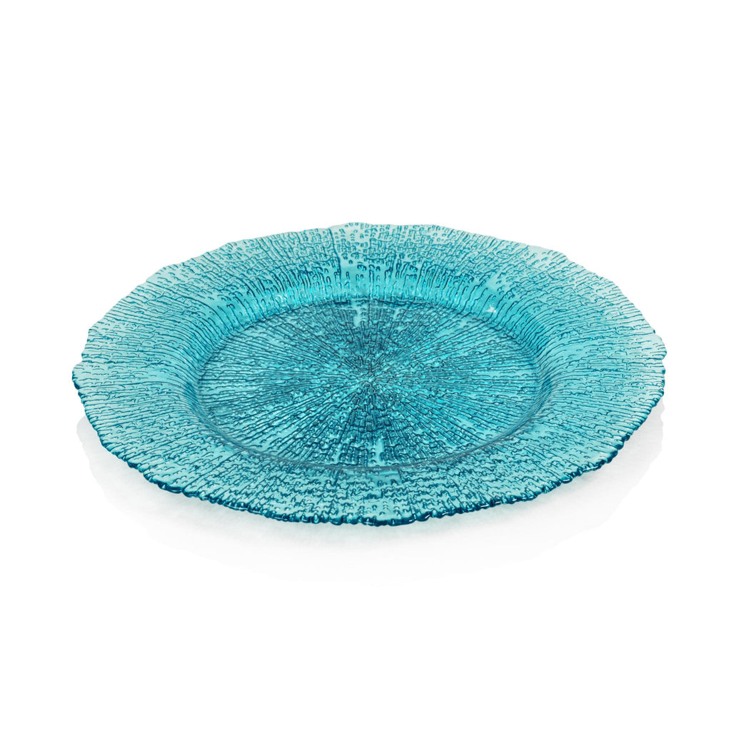 Zodax Exuma 12.75" Aqua Blue Glass Charger Plates, Set of 6