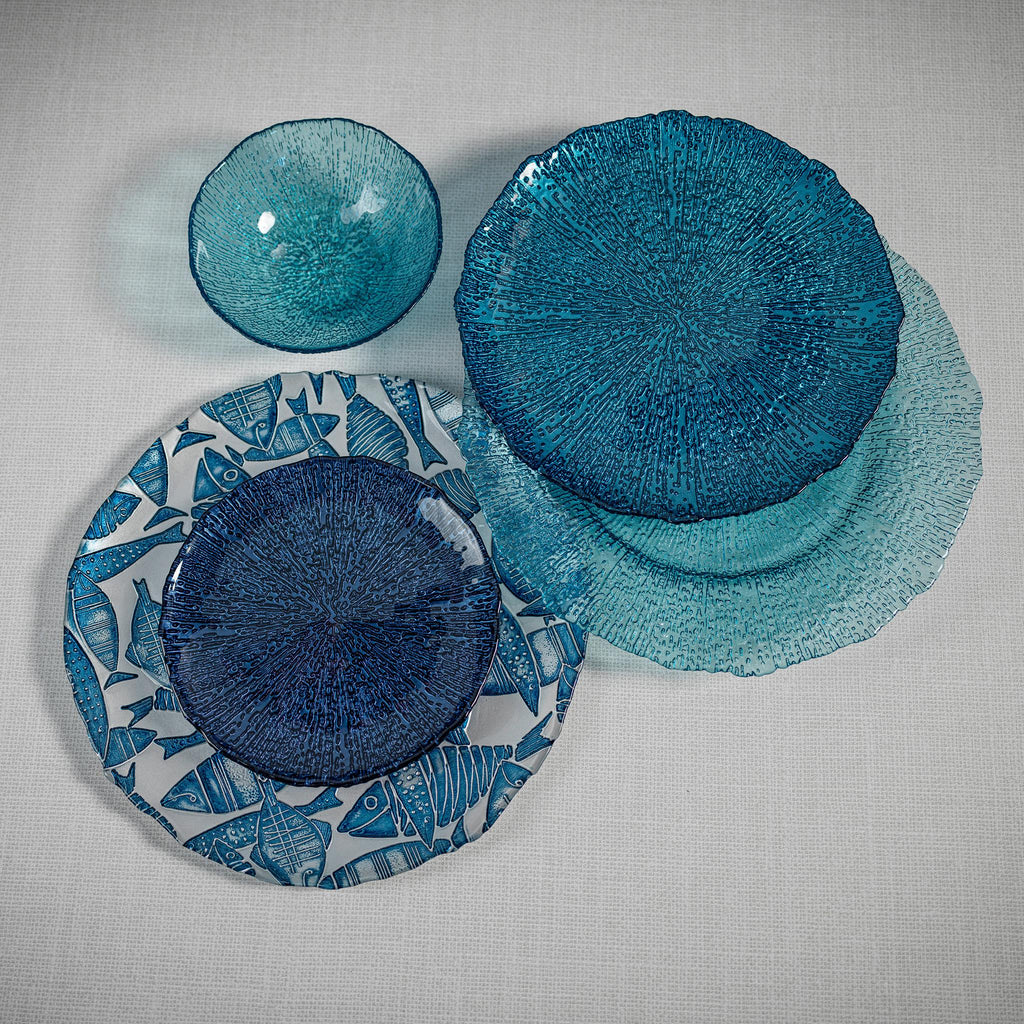 Zodax Exuma 12.75" Aqua Blue Glass Charger Plates, Set of 6