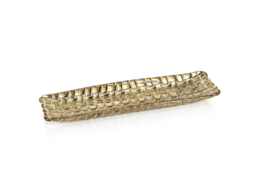 Zodax Gold Nova 12.25" Braided Rectangular Glass Plates, Set of 6