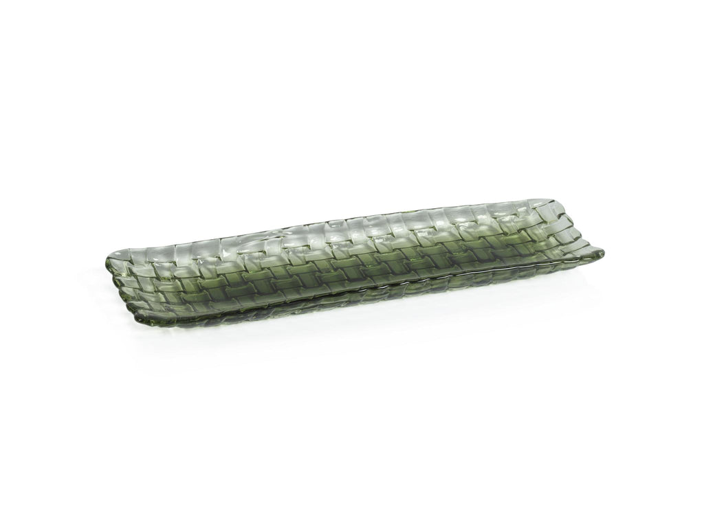 Zodax Green Nova 12.25" Braided Rectangular Glass Plates, Set of 6